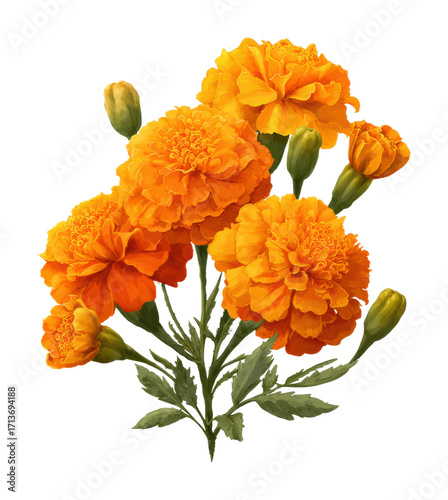 Blooming marigold flowers botanical garden floral vibrant isolated on transparent background