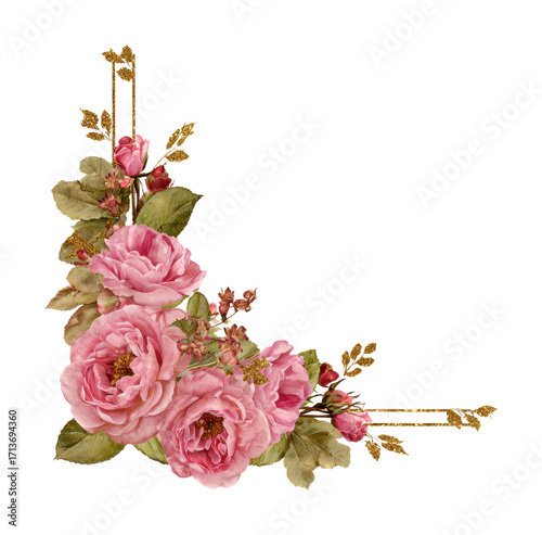 Floral corner arrangement creative design digital bright isolated on transparent background