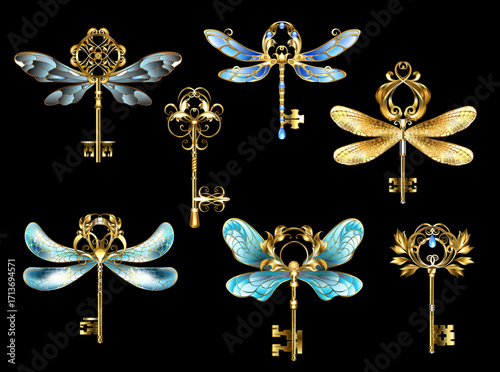 Antique keys with wings