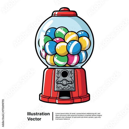 Gumball Machine Filled with Colorful Candy Balls - Vector Illustration