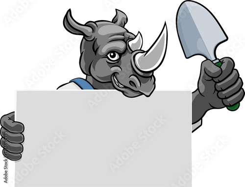 Gardener Rhino Cartoon Hand...