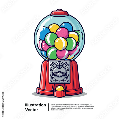 Colorful Gumball Machine Illustration Sweet Treats and Nostalgic Childhood Memories Artwork