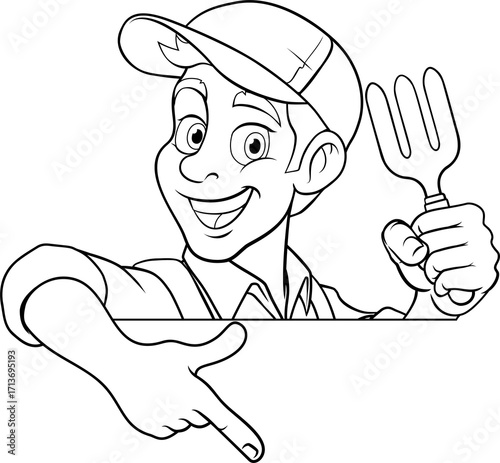 Gardener Garden Fork Cartoo...