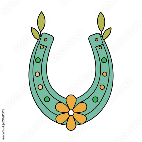 A classic horseshoe, shaped like a “U,” made of sturdy metal, symbolizes luck and protection, often nailed to doors or worn by horses for safe, strong steps.
