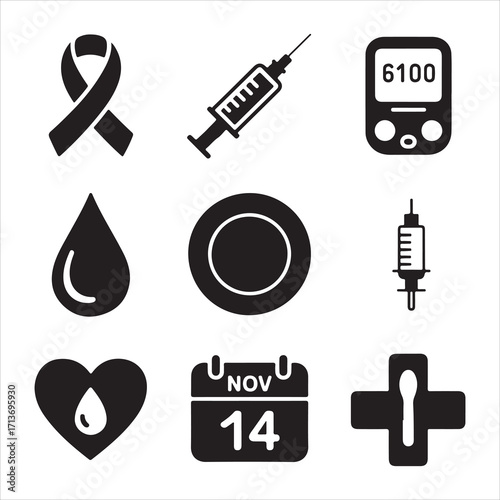world diabetes day vactor art icon pack silhouette icon set vector banner bandle black and white backgrount