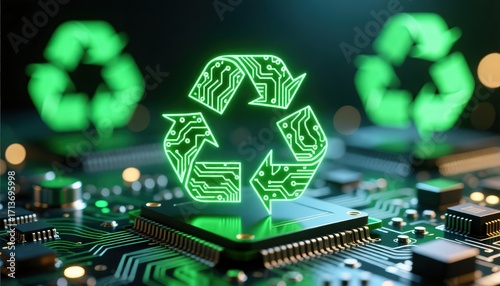 Electronic Waste Recycling Concept Green Circular Economy