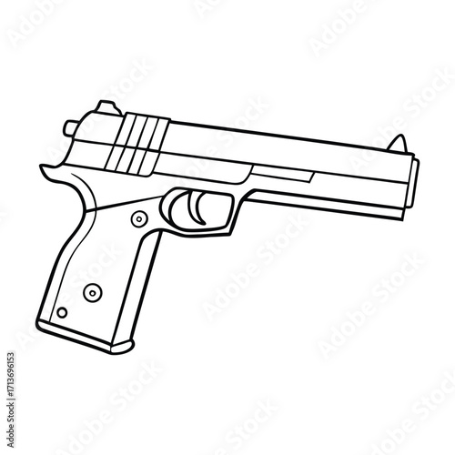 A detailed pistol gun coloring page featuring a realistic handgun outline, perfect for art enthusiasts to color, explore shapes, and practice shading creatively.
