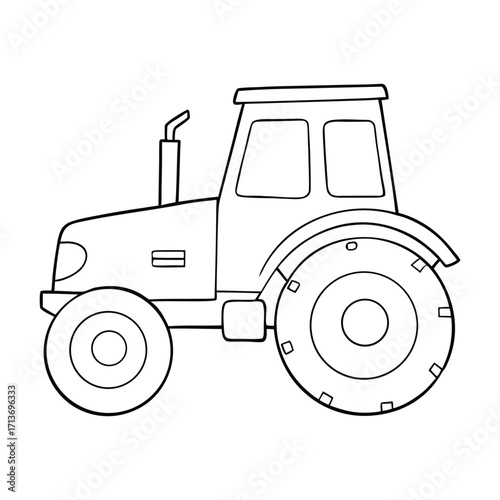 A fun tractor coloring page featuring a sturdy farm tractor with big wheels, detailed body, and plowing fields, perfect for kids to color and explore farm life.
