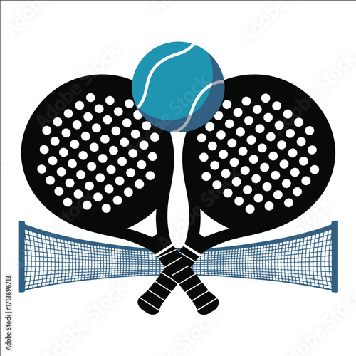 Padel Rackets with Ball and Net Sports Illustration Design