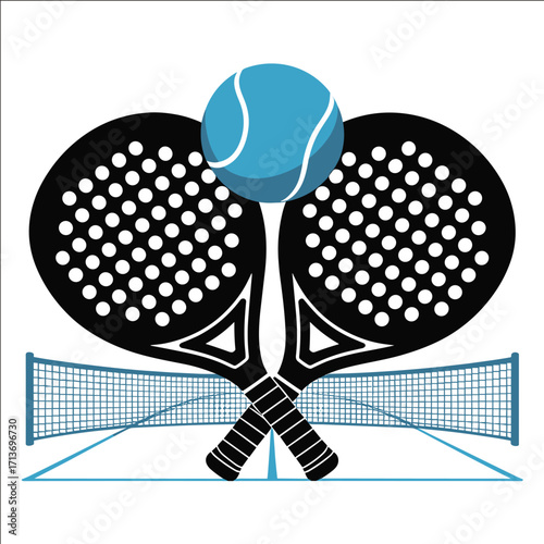 Padel Rackets with Ball and Net Sports Illustration Design
