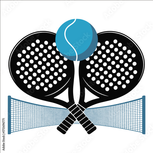 Padel Rackets with Ball and Net Sports Illustration Design