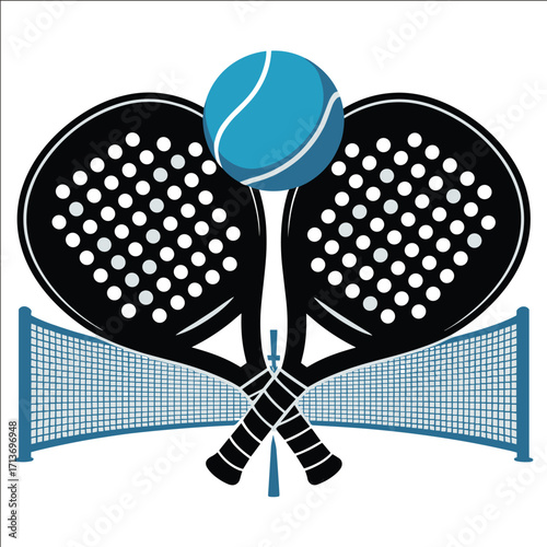 Padel Rackets with Ball and Net Sports Illustration Design