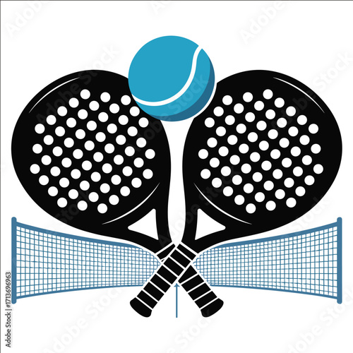 Padel Rackets with Ball and Net Sports Illustration Design