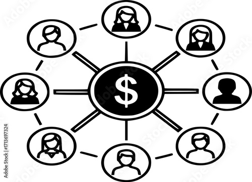 Network Fundraising Icon Vector Illustration. Symbol of peer-to-peer lending, community finance, decentralized funding, or shared investment Outline and Filled style