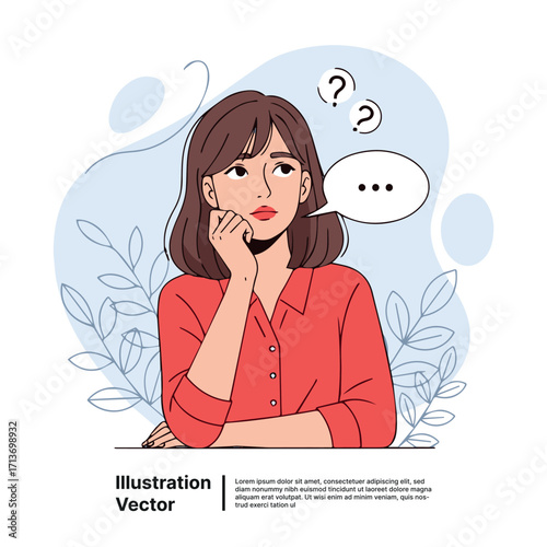 Pensive woman with a curious expression, contemplating a difficult choice or new idea