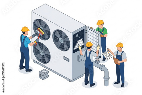 "Engineers Performing Preventive Maintenance on Large Air Conditioning System"

