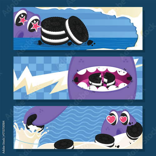 Set of Chocolate Cookies Horizontal Banner Free Vector
