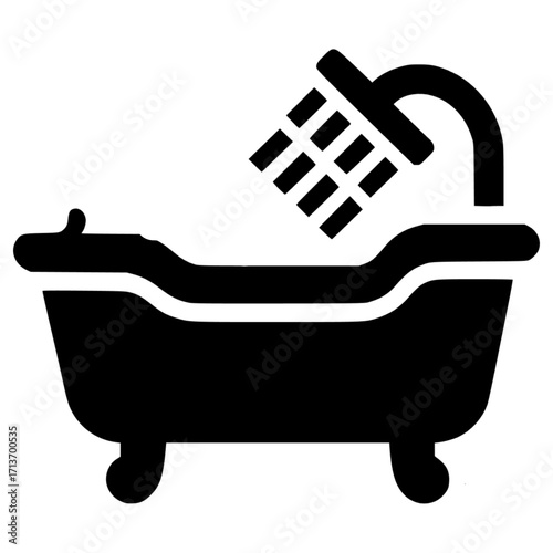 Shower tub black vector icon with transparent background 
