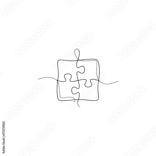 Interlocking Minds Puzzle Pieces Connecting Thought and Creativity in a Minimalist Line Art Design for Problem Solving