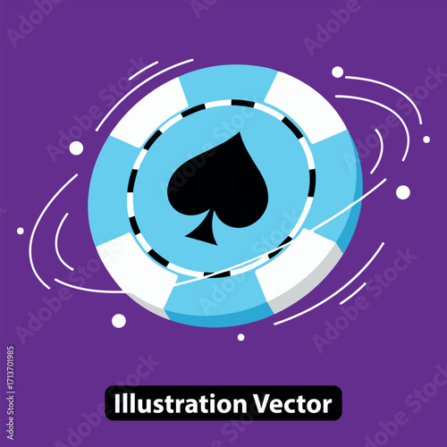 Spinning Casino Chip Blue Poker Chip with Spade Symbol