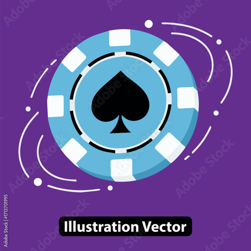 Casino Chip with Spade Symbol Vector Illustration on Purple Background