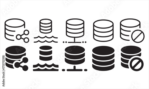 Database icon set isolated on white background for website and application