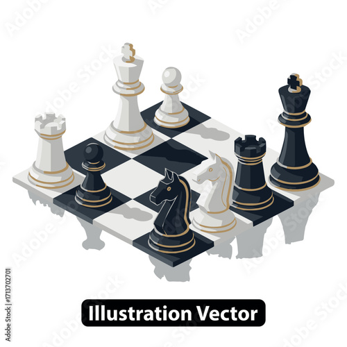 Isometric Chessboard Illustration Strategy Game Pieces