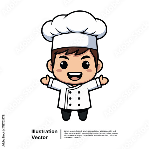 Adorable Cartoon Chef with Open Arms Ready to Cook in Culinary Style and Joyful Spirit