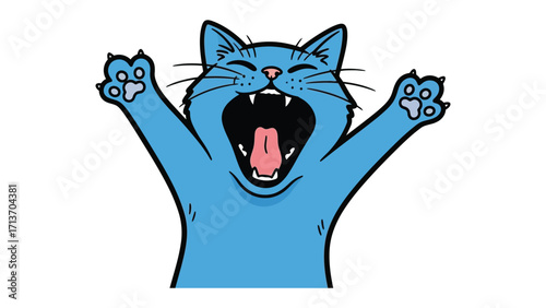 Cat yawning with open mouth : A whimsical illustration of a yawning cat with a big, open mouth, showcasing the animal's teeth and tongue. It's a playful depiction of a feline's everyday moment.