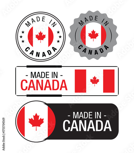 Vector art of collection of four made in canada labels and stickers