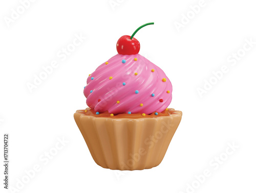 Cupcake with Cherry fruits 3d render concept of delicious cherry cupcake tasty dessert meal icon vector illustration