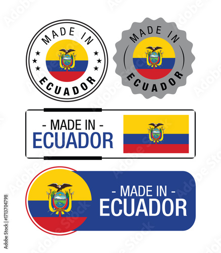 Vector art of collection of four made in ecuador labels and stickers