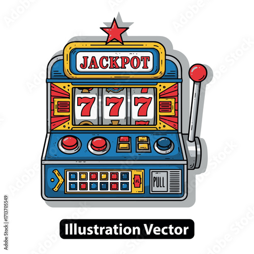 Vibrant classic slot machine illustration depicting good luck and fortune symbols for gaming