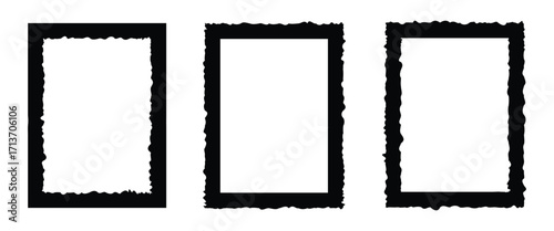 Grunge photo frame overlay template. Border with rough edge. Transparent vector