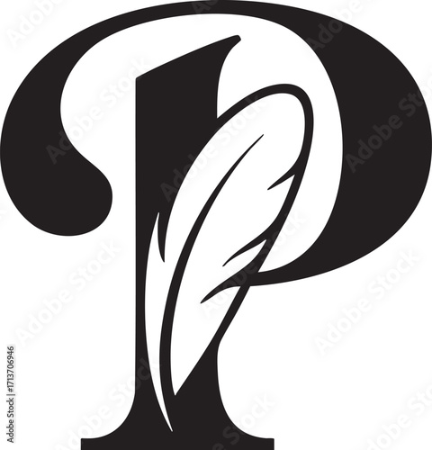 A Artistic stylized black letter Floral botanical alphabet "P" with floral design showcasing elegance and creativity in typography,  Letter with plants and flowers. Vector lettering isolated appearanc