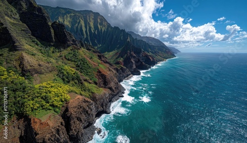 Dramatic coastal cliffs meet turquoise ocean
