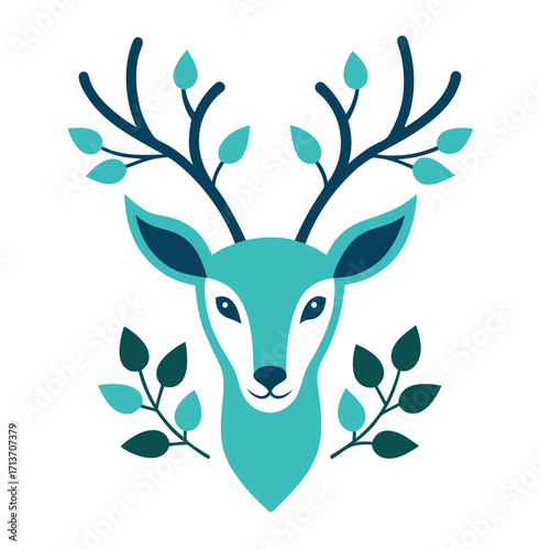 Black silhouette of a majestic deer head with antlers and trees, perfect for a nature-themed vector illustration