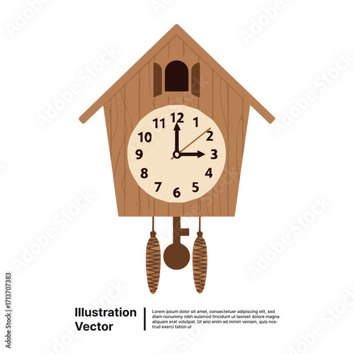 Vector Illustration of an Old-Fashioned Cuckoo Clock Symbolizing Time and Home Comfort