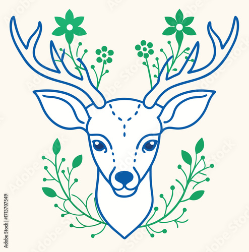 A black deer head vector silhouette illustration with antlers is great for nature and wildlife designs