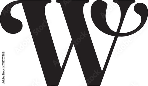A Artistic stylized black letter Floral botanical alphabet "W" with floral design showcasing elegance and creativity in typography,  Letter with plants and flowers. Vector lettering isolated appearanc