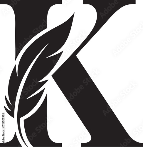 A Artistic stylized black letter Floral botanical alphabet "K" with floral design showcasing elegance and creativity in typography,  Letter with plants and flowers. Vector lettering isolated appearanc