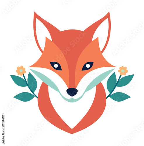 A cute red fox cartoon character with a bushy tail smiles in a vector illustration