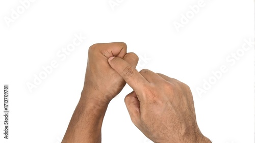 Photos two hands, the right hand points to the left hand which is clenched