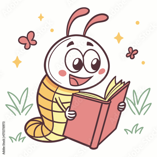 Playful Bookworm Mascot Character 1
