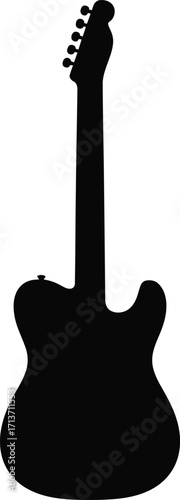 Silhouette of classic electric guitar standing tall in stark contrast
