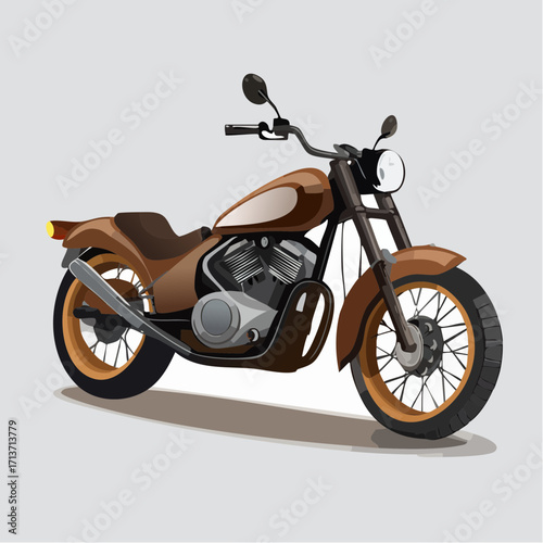Brown motorcycle parked on light gray surface, showcasing its classic cruiser style with detailed engine and spoked wheels, evoking a sense of freedom and adventure.