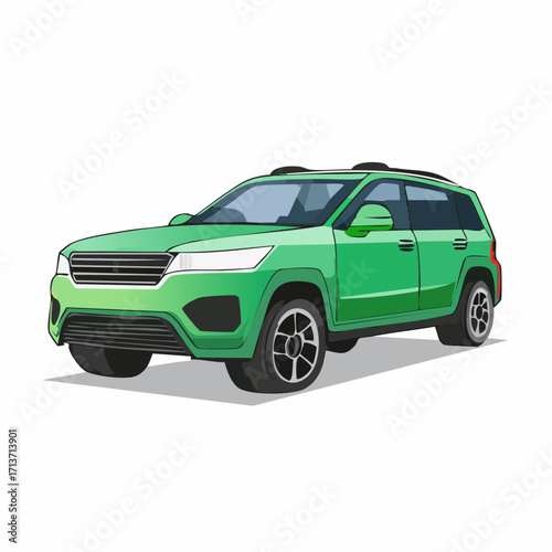 Green suv parked on white surface, showcasing its modern lines and vibrant color, evoking a sense of adventure and urban mobility.