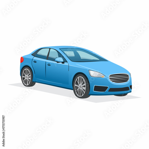 Blue sedan parked on white surface showcasing its sleek lines and modern aesthetic, representing transportation and automotive industry.