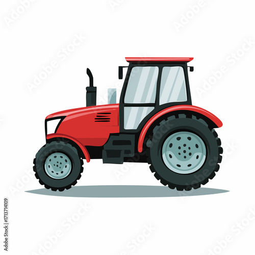 Red tractor stands ready in the field, symbolizing agricultural work and rural life, evoking a sense of hard work and dedication to farming.