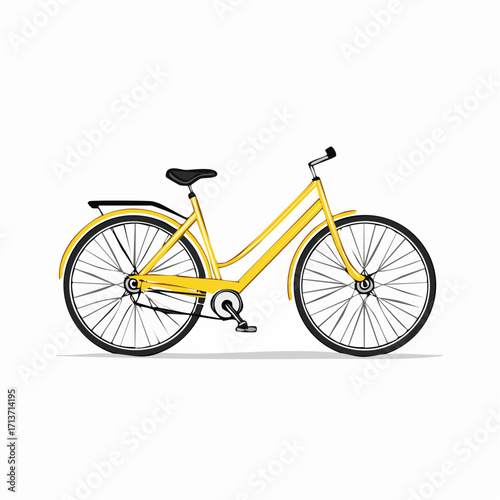 Stylish yellow women's city bicycle illustration, retro urban cruiser bike for commute, recreation, and eco-friendly transport.